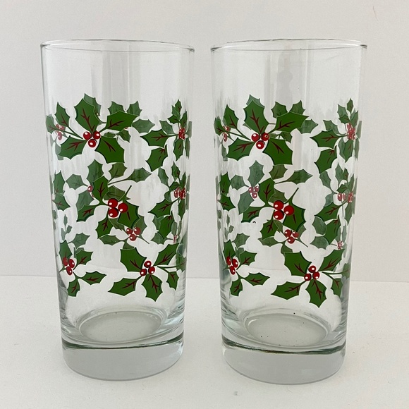 Vintage Set Of 2 Libbey Poinsettia Glass Coolers 6 1/8" Excellent Condition - Picture 1 of 6